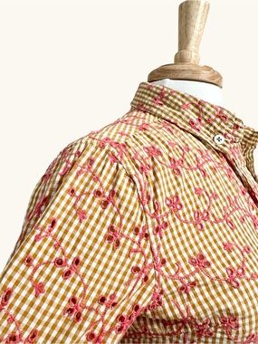 Anthropologie‎ Odille Embroidered Gingham Button-Down Shirt – Size 6